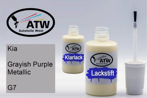 Kia, Grayish Purple Metallic, G7: 20ml Lackstift + 20ml Klarlack - Set, von ATW Autoteile West.